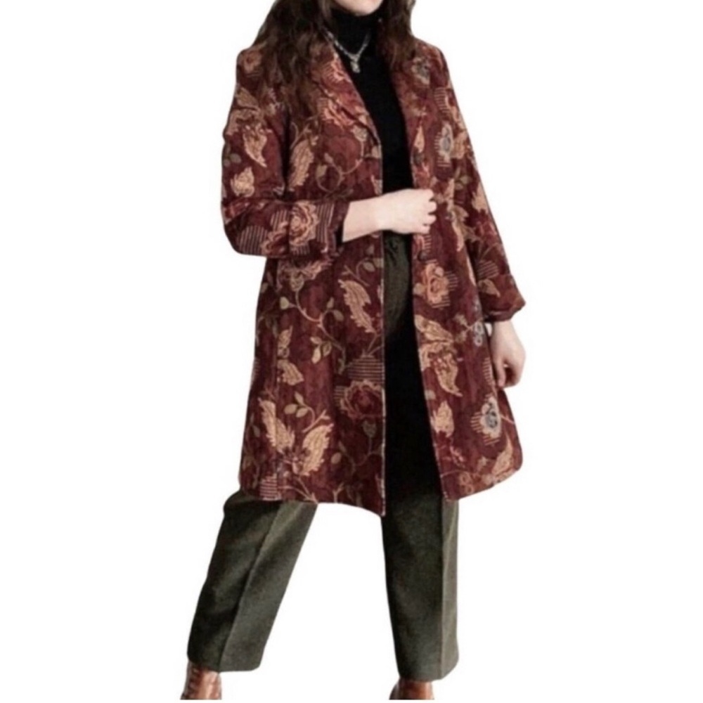 CAbI Vintage 749 Guinevere Jacobean Tapestry Long Coat Size 8
